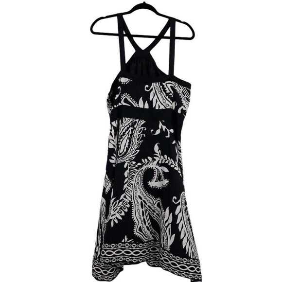 WHBM Strappy Halter Fit & Flare Paisley Print Party Dress Black White Sz M - Picture 3 of 9
